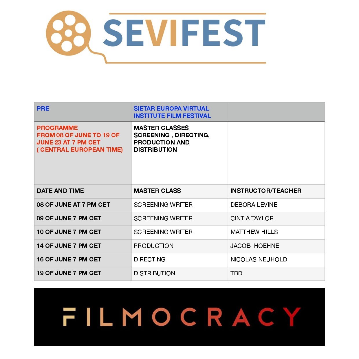 SEVIFEST FilmFest: Pre-Festival Programme
